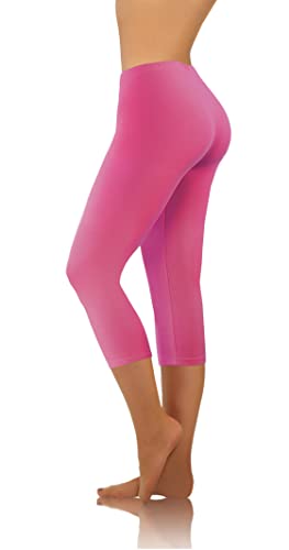 sesto senso Damen Leggings Rosa 3/4 Capri Baumwolle Mädchen Fitnesshose Sporthose Bunte Yoga M Pink von sesto senso