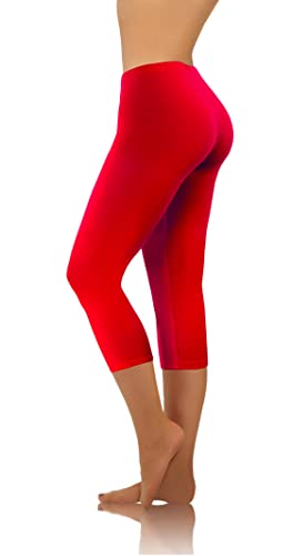 sesto senso Damen Leggings Rot 3/4 Lang Baumwolle Mädchen Fitnesshose Sporthose Bunte Yoga 3XL Red von sesto senso