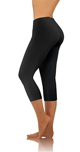 sesto senso Damen Leggings Schwarz 3/4 Lang Baumwolle Mädchen Fitnesshose Sporthose Bunte Yoga 3XL Black von sesto senso