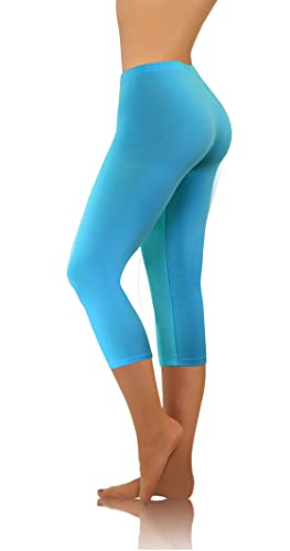 sesto senso Damen Leggings Türkis 3/4 Lang Baumwolle Mädchen Fitnesshose Sporthose Bunte Yoga 4XL Turquoise von sesto senso