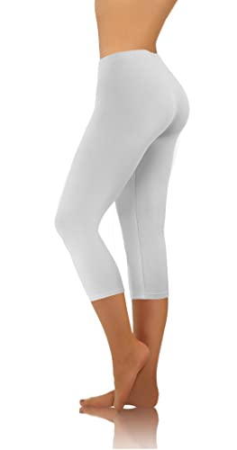 sesto senso Damen Leggings Weiß 3/4 Capri Baumwolle Mädchen Fitnesshose Sporthose Bunte Yoga XL White von sesto senso