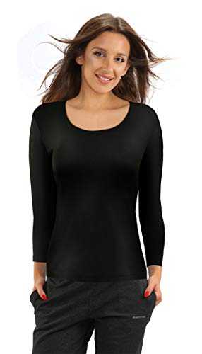 sesto senso Damen Oberteile Langarm Viskose Bluse Langarmshirt Rundhals L Black von sesto senso