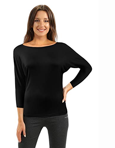 sesto senso Damen Oberteile Langarm Viskose Bluse Rundhals Langarmshirt 3/4 Arm M Black von sesto senso