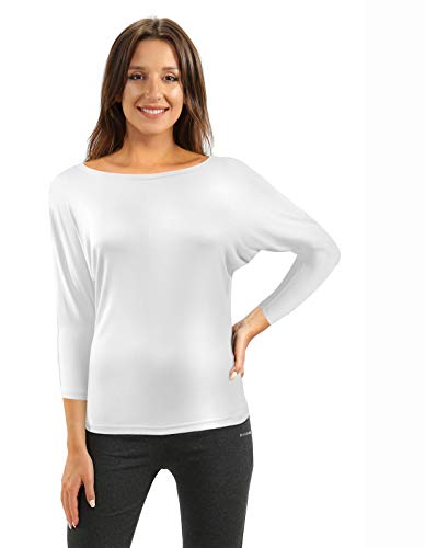 sesto senso Damen Oberteile Langarm Viskose Bluse Rundhals Langarmshirt 3/4 Arm M White von sesto senso