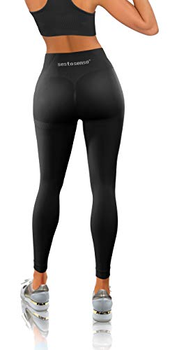 sesto senso Damen Sportleggings mit Hohem Bund Nahtlos Sport Fitness Yogahose Push Up 1857 Schwarz L/XL von sesto senso