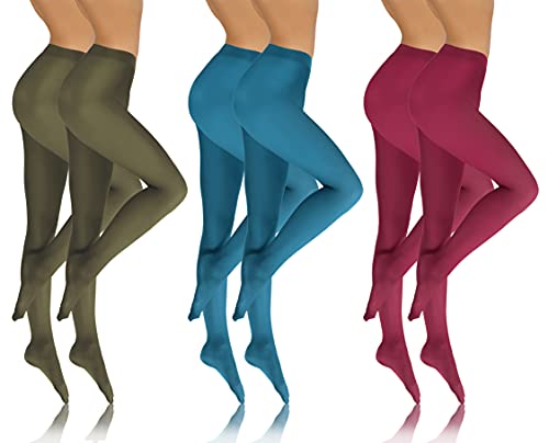 sesto senso Damen Strumpfhose 4 L0 DEN Bunte Set 6 Paar Blickdicht Microfaser grün meerblau Rotwein Burgund XL SET6 von sesto senso