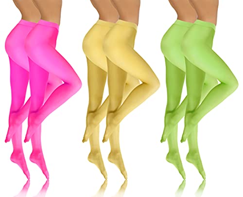 sesto senso Damen Strumpfhose 40 DEN Bunte Set 6 Paar Blickdicht Microfaser Rosa Gelb neon Grün 2 XS-S SET4 von sesto senso