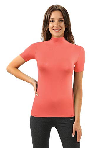 sesto senso Damen T-Shirt Kurzarm Rollkragen Nek Einfarbig Viskose L Living Koralle von sesto senso