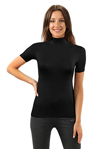 sesto senso Damen T-Shirt Kurzarm Rollkragen Nek Einfarbig Viskose L Schwarz von sesto senso