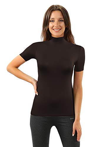 sesto senso Damen T-Shirt Kurzarm Rollkragen Nek Einfarbig Viskose S Braun von sesto senso