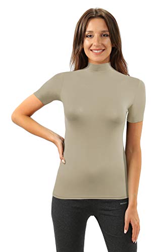 sesto senso Damen T-Shirt Kurzarm Rollkragen Nek Einfarbig Viskose XL Beige von sesto senso