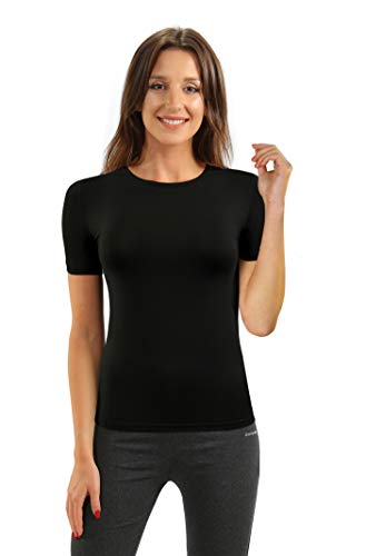 sesto senso Damen T-Shirt Kurzarm Rundhals Einfarbig Viskose XXL Schwarz von sesto senso