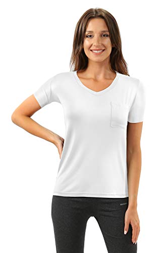 sesto senso Damen T-Shirt V-Ausschnitt Brusttasche Viskose S Weiß von sesto senso