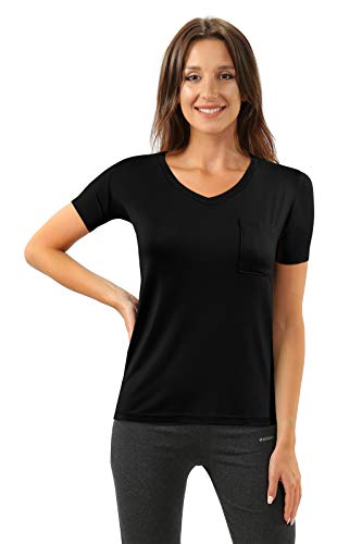 sesto senso Damen T-Shirt V-Ausschnitt Brusttasche Viskose XL Schwarz von sesto senso