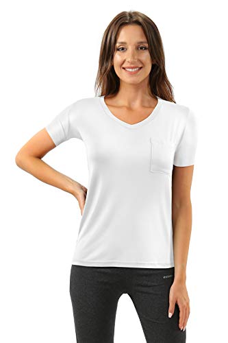 sesto senso Damen T-Shirt V-Ausschnitt Brusttasche Viskose XL Weiß von sesto senso