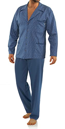 sesto senso Eleganter Herren Schlafanzug Lang zum Knöpfen 100% Baumwolle Pyjama mit Knopfleiste Dunkelblau 2636/01 4XL von sesto senso