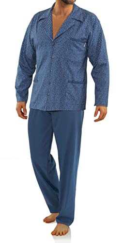 sesto senso Eleganter Herren Schlafanzug Lang zum Knöpfen 100% Baumwolle Pyjama mit Knopfleiste Dunkelblau 2636/01 L von sesto senso