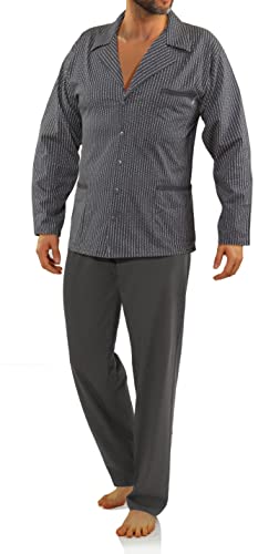sesto senso Eleganter Herren Schlafanzug Lang zum Knöpfen 100% Baumwolle Pyjama mit Knopfleiste Graphit Grau gepunktet 2636/02 3XL von sesto senso