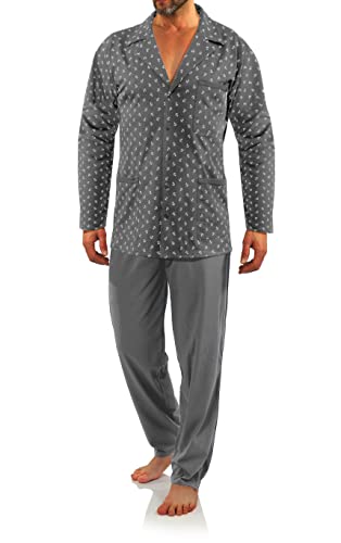 sesto senso Eleganter Herren Schlafanzug Lang zum Knöpfen 100% Baumwolle Pyjama mit Knopfleiste M2 3XL Anker Graphit von sesto senso