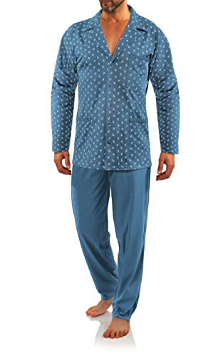 sesto senso Eleganter Herren Schlafanzug Lang zum Knöpfen 100% Baumwolle Pyjama mit Knopfleiste M2 M Anker Jeans Denim von sesto senso