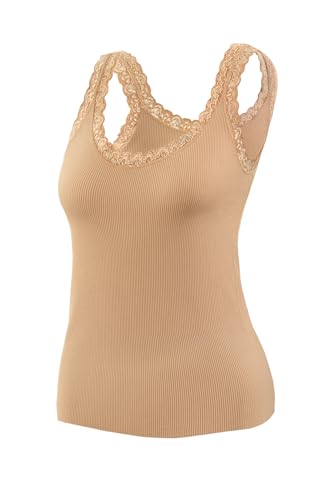 sesto senso Geripptes Damen Beige Trägertop mit mit Spitzendetail Feminines Stilvolles Sommer‑Top L/XL 40-42 Beige sesto senso Geripptes Damen Beige Trägertop mit mit Spitzendetail Feminines Stilvolles Sommer‑Top L/XL 40-42 Beige von sesto senso