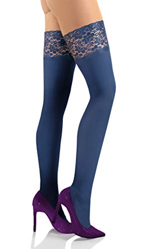 sesto senso Halterlose Strümpfe 50 DEN Spitze Mikrofaser Blickdicht Damen Blau Dunkelblau 3XL/4XL Marine von sesto senso