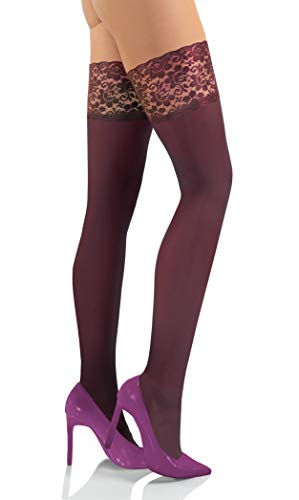 sesto senso Halterlose Strümpfe 50 DEN Spitze Mikrofaser Blickdicht Damen Weinrot XL/XXL Bordo von sesto senso