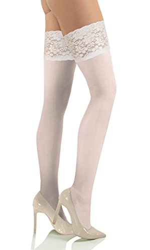 sesto senso Halterlose Strümpfe 50 DEN Spitze Mikrofaser Blickdicht Damen white XL/XXL Weiß von sesto senso