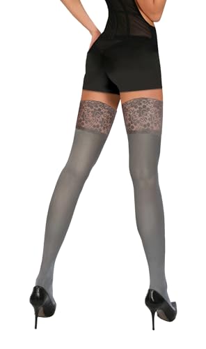 sesto senso Halterlose Strümpfe Blickdicht 40 Den mit Spitze Damen Verstärkt mit Silikonstreifen XS/S Grigio Grau von sesto senso