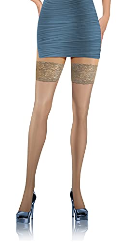 sesto senso Halterlose Strümpfe mit Spitze 8 DEN Feinstrümpfe Dünn Damen Beige 3XL/4XL Miele von sesto senso