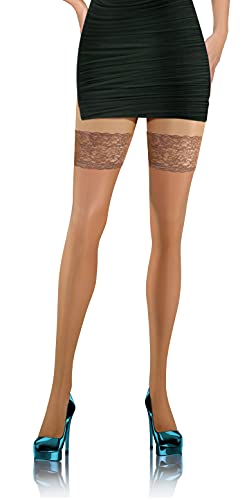sesto senso Halterlose Strümpfe mit Spitze 8 DEN Feinstrümpfe Dünn Damen Beige Hautfarbe 3/4 Cypria von sesto senso