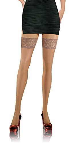 sesto senso Halterlose Strümpfe mit Spitze 8 DEN Feinstrümpfe Dünn Damen Beige Hautfarbe 3XL/4XL Antilope von sesto senso