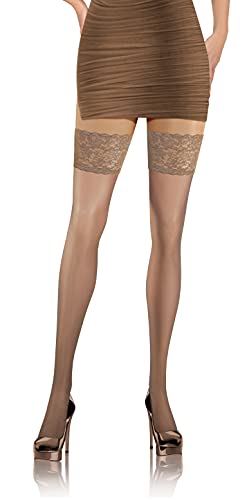 sesto senso Halterlose Strümpfe mit Spitze 8 DEN Feinstrümpfe Dünn Damen Beige XL/XXL Sabia von sesto senso