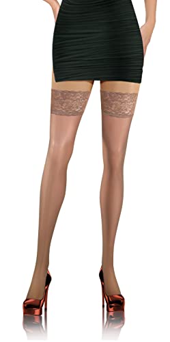 sesto senso Halterlose Strümpfe mit Spitze 8 DEN Feinstrümpfe Dünn Damen Beige XL/XXL Vision von sesto senso