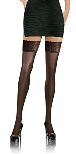 sesto senso Halterlose Strümpfe mit Spitze 8 DEN Feinstrümpfe Dünn Damen Schwarz 3/4 Black von sesto senso