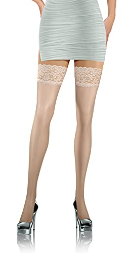 sesto senso Halterlose Strümpfe mit Spitze 8 DEN Feinstrümpfe Dünn Damen Weiß 3/4 White von sesto senso