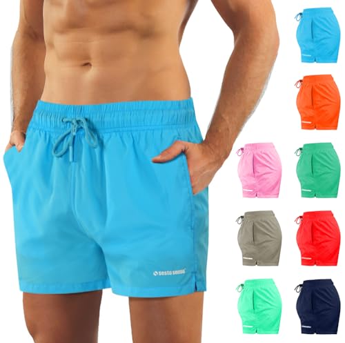 sesto senso Herren Badehose Blau Modische Farben Badeshorts Innenfutter Slim-Fit Beachshorts SZ2401 3XL Blue von sesto senso