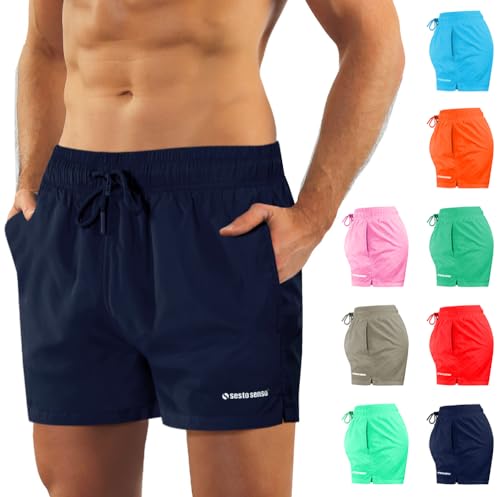 sesto senso Herren Badehose Dunkelblau Modische Farben Badeshorts Innenfutter Slim-Fit Beachshorts SZ2401 XXL Dark Blue von sesto senso