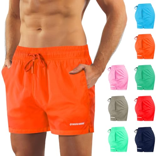 sesto senso Herren Badehose Orange Modische Farben Badeshorts Innenfutter Slim-Fit Beachshorts SZ2401 XXL Orange von sesto senso