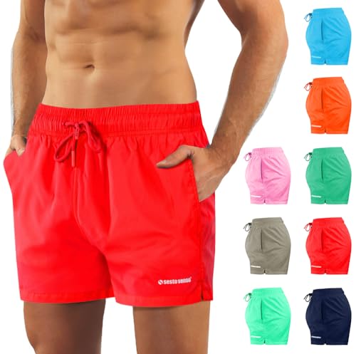 sesto senso Herren Badehose Rot Modische Farben Badeshorts Innenfutter Slim-Fit Beachshorts SZ2401 3XL Red von sesto senso