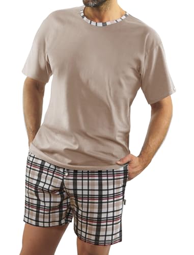 sesto senso Herren Kurz Schlafanzug Beige Baumwolle Sommer Schlafanzug mit Kurzarm Nachtwäsche Zweiteilig Dunkelbeige Latte 4XL 2187/27 von sesto senso