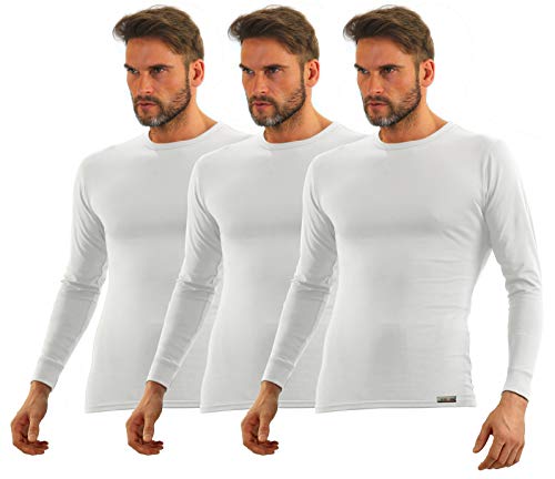 sesto senso Herren Langarm Unterhemden Baumwolle 3er Pack Funktionsunterhemd mit Rundhalsausschnitt Weiß 4XL 3 White von sesto senso