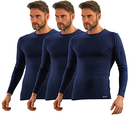 sesto senso Herren Langarm Unterhemden Baumwolle 3er Pack Funktionsunterhemd mit Rundhalsausschnitt Dunkelblau XXL 3 Blue von sesto senso