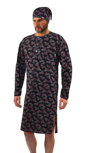 sesto senso Herren Nachthemd mit Schlafmütze Langarm Schlafhemd Motorrad Schlafanzug Hemd Lang 4XL Motor von sesto senso