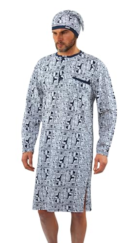sesto senso Herren Nachthemd mit Schlafmütze Langarm Schlafhemd Schlafanzug Hemd Lang 4XL Rodeo von sesto senso