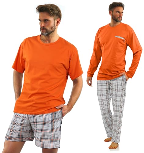 sesto senso Herren Schlafanzug 2er Set Lang und Kurz Herrenpyjama Orange Baumwolle L 2379/29 Orange von sesto senso