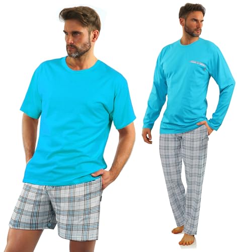 sesto senso Herren Schlafanzug 2er Set Lang und Kurz Herrenpyjama Türkis Baumwolle XXL 2379/27 Turquoise von sesto senso