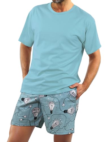 sesto senso Herren Schlafanzug Kurz Baumwolle Sommerpyjamas Kurzarm Nachtwäsche Zweiteiliges Set Grün 3XL 2431/6 von sesto senso