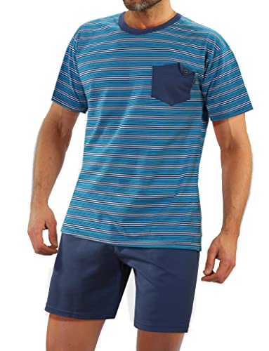 sesto senso Herren Schlafanzug Kurz Gestreift Pyjama Baumwolle Kurzarm T-Shirt Pyjamahose Zweiteilig Set Navy blau 3XL 05 K67ZC von sesto senso