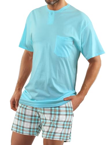 sesto senso Herren Schlafanzug Kurz Kariert Pyjama Baumwolle Kurzarm T-Shirt Pyjamahose Zweiteilig Set XL 2576/17 von sesto senso